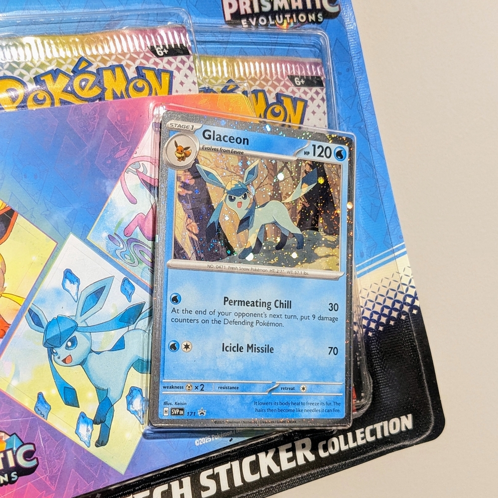 ❄️ Glaceon ❄️ Prismatic Evolutions Tech Sticker Collection - Factory Sealed New!